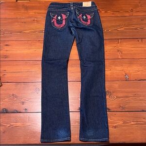 Vintage True Religion - Red Pocket Low Rise Boot Cut Dark Wash Jeans - Size 26